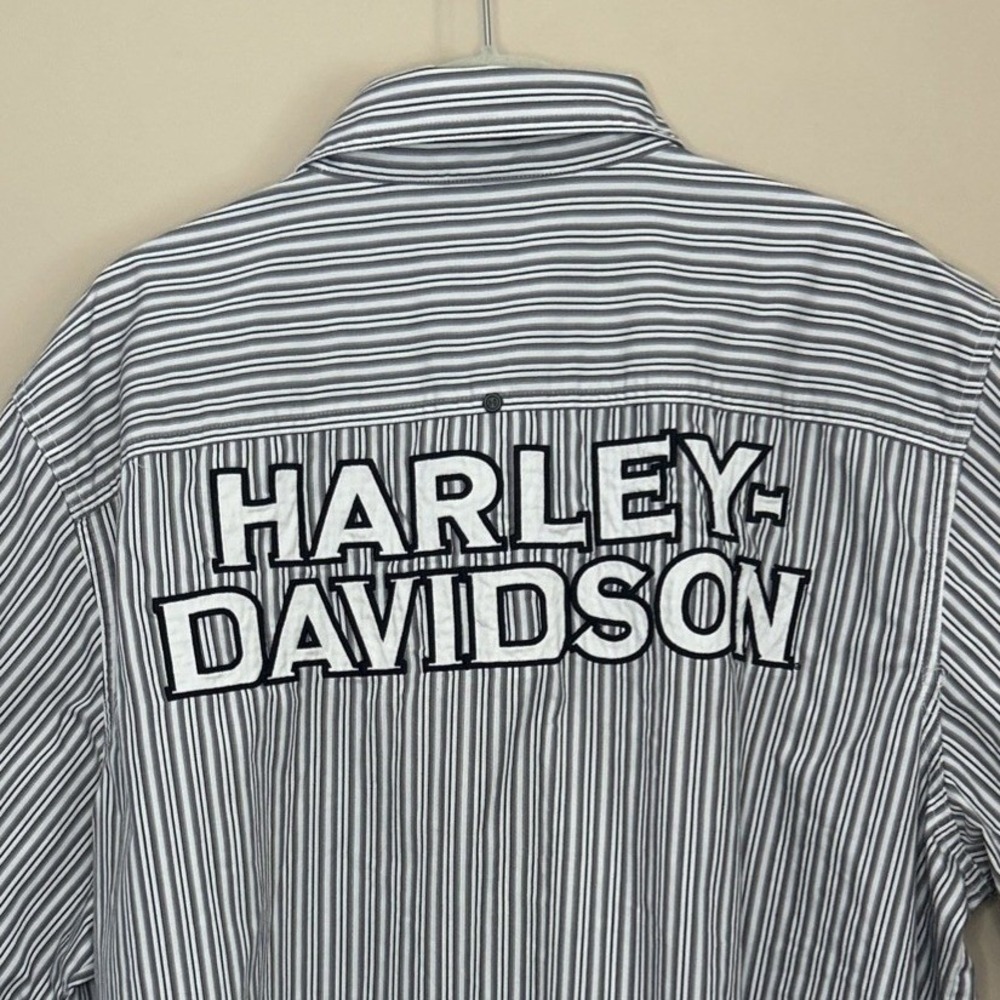 Harley Davidson Men's Black White Striped Button-Down Shirt Embroidered XL - Picture 5 of 11